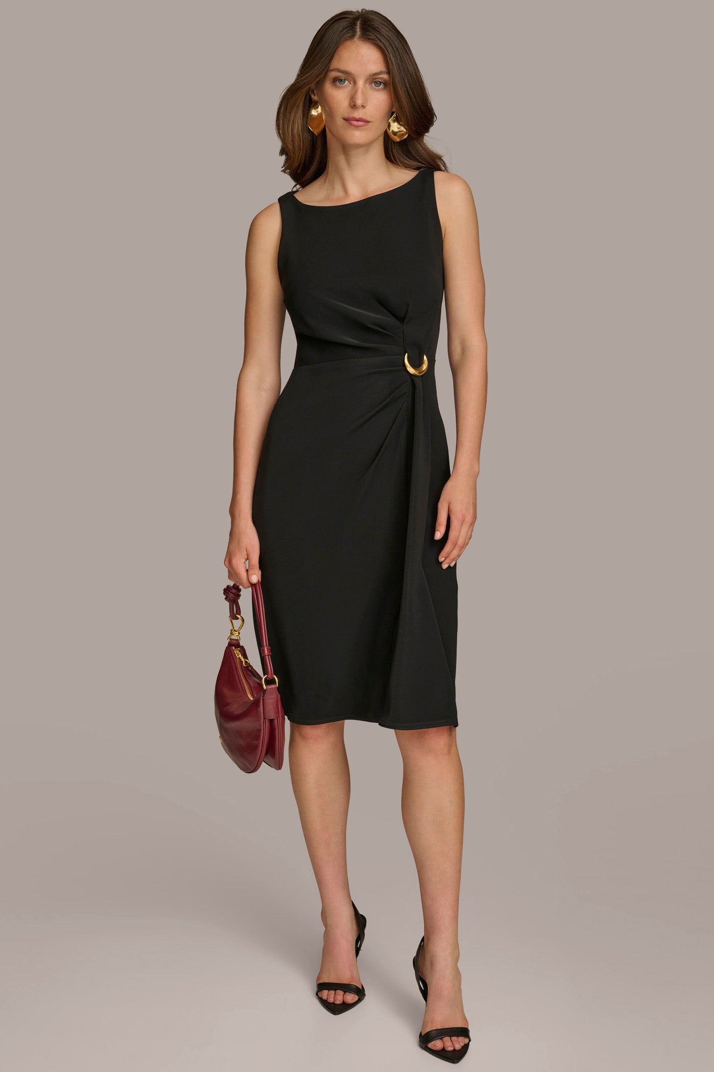 (image for) SOPHISTICATED SHEATH MIDI DRESS WITH GOLD HARDWARE